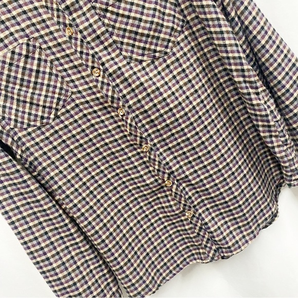 Maurices Purple, Black & Tan Plaid Button Down Flannel Shirt - Picture 3 of 9